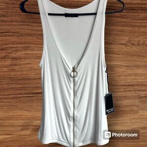 Michael Lauren Revolve Zed White V-Neckline Zip Front Sleeveless Tank Top